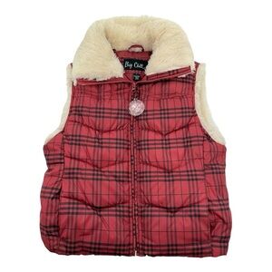 Big Chill Red Plaid Puffer Vest Faux Fur Lined Women’s Size Large